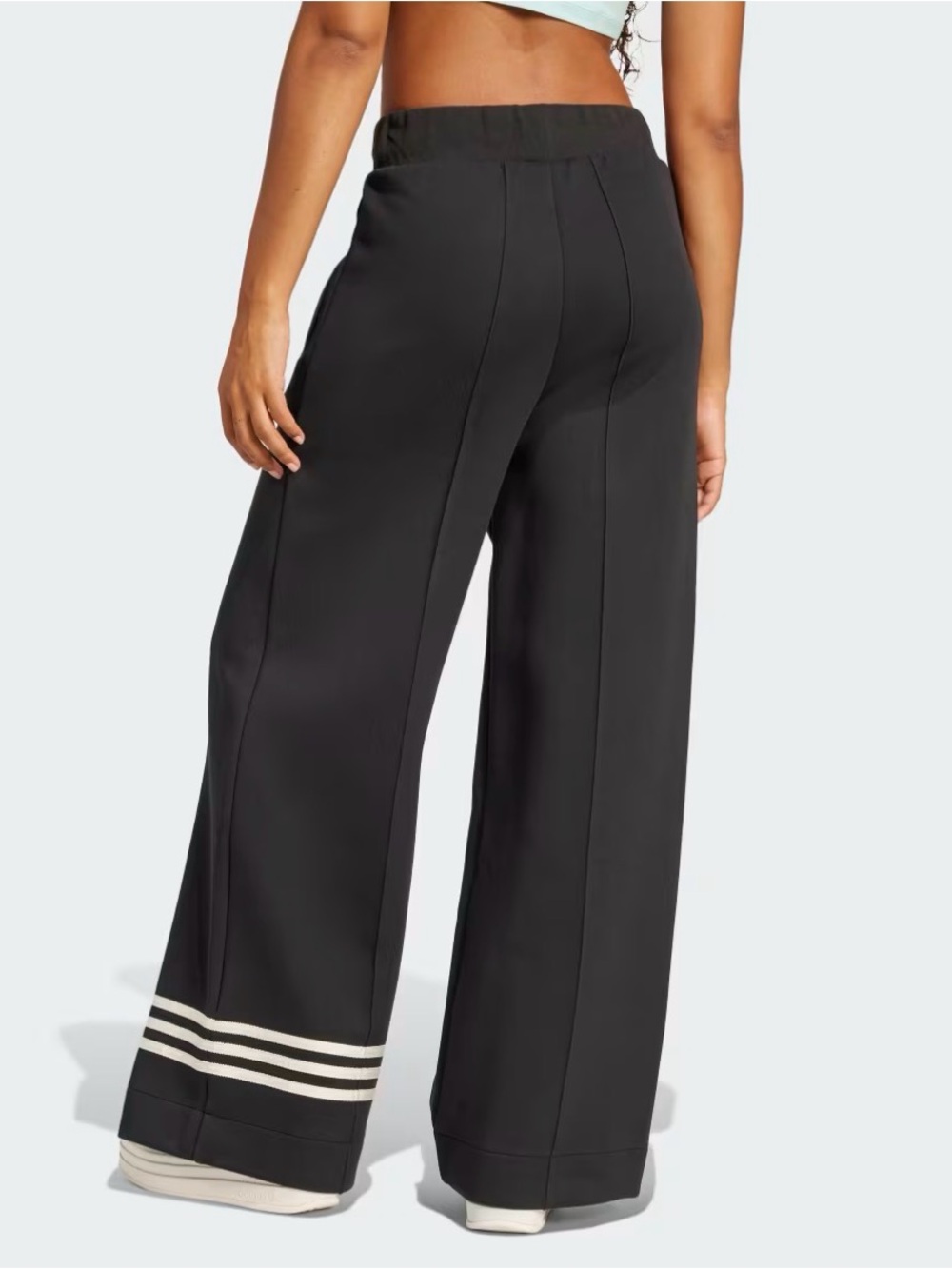 Adidas Black Wide-Leg Track Pants with Contrast Hem Stripes - Picture 2 of 9
